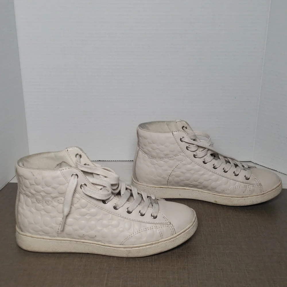 Coach Leather Ivory High Top Sneaker - SZ 6.5‎